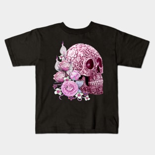 Pink Floral Pink Flowers Sugar Skull Kids T-Shirt